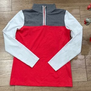 Women's Red and Gray Long Sleeve Quarter-Zip Top